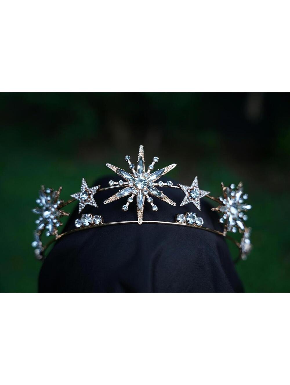 Gold Art Deco Crystal Star Tiara Bridal Crown Clear gems Wedding Gift Diadem